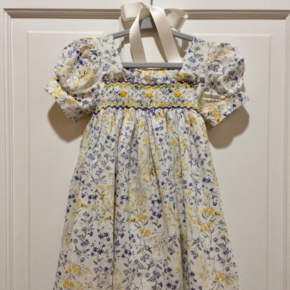 SOLD vintage style, yellow, smocked dress - Picture 1 of 2